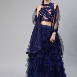 DIVASTRI Navy Blue Semi-Stitched Ruffled Lehenga & Blouse with Dupatta-picture-33