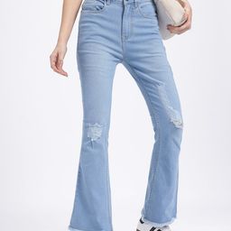 glitchez Women Dreamscape Denim Mildly Distressed Flared Fit Stretchable Jeans-picture-32
