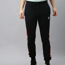 Puma Men Black Solid Regular Fit Knitted Joggers with Side Taping Detail-image-54