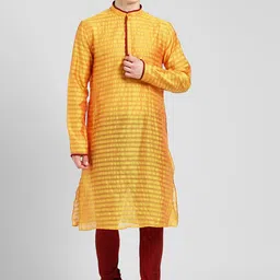 KISAH Men Yellow & Maroon Self Design Kurta with Churidar-picture-5
