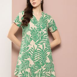 Qurvii Tropical Print Mandarin Collar Shirt Dress-picture-51