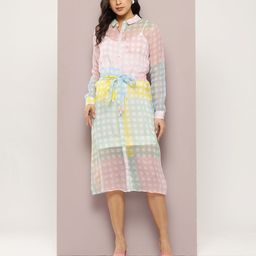 aaliya Checked Georgette Shirt Dress-image-48