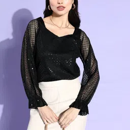 Style Quotient Women Black Self-Design Bling and Sparkly Top-9
