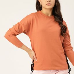 DressBerry Women Rust Orange Sweatshirt with Tie-Ups-image-60