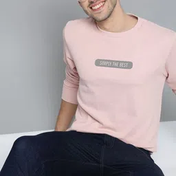 Mast & Harbour Men Peach-Coloured Solid Cotton Sweatshirt-image-69