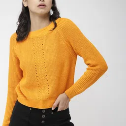 FOREVER 21 Women Mustard Yellow Self Design Sweater-image-76