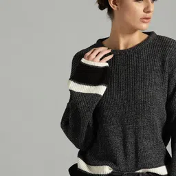 The Roadster Lifestyle Co Women Charcoal Grey Solid Sweater-picture-1