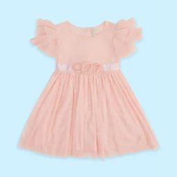 Pantaloons Junior Peach Cotton Self Pattern Dress-image-50