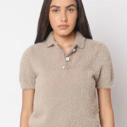Vero Moda Women Solid Self Design Pullover with Fuzzy Detail-image-91
