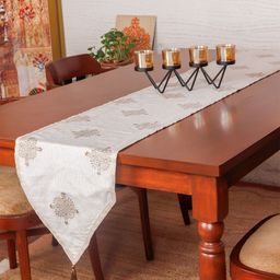ZEBA Off-White & Gold-Toned Ethnic Motif Printed Table Runner-36