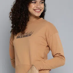 HERE&NOW Women Camel Brown Graphic Printed Pullover Sweatshirt-image-48