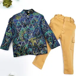 YK Boys Pack of 3 Paisley Jacket & Mustard Cargo Pant & White T-shirt Clothing Set-picture-36