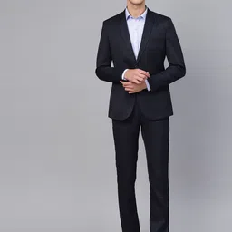 MANQ Men Navy Blue Solid Slim Fit Formal Suit-image-97