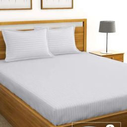 Bianca Hilton White Cotton 210 TC King Bedsheet with Pillow Cover and Pillow-image-61
