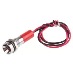 RS PRO Red Panel Mount Indicator 12V DC, Mounting Hole Size 8 mm, Termination Type Lead Wires, IP Rating IP67, Model No 7239404-17
