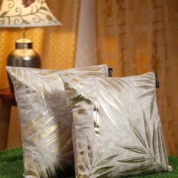 Hosta Homes Golden Foil Embellished Cream Velvet Cushion Cover - Set of 2-77