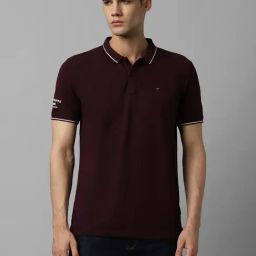 Louis Philippe Jeans Maroon Cotton Slim Fit Polo T-Shirt-image-98