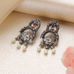 Priyaasi Floral Pearl Oxidized Drop Earrings-63