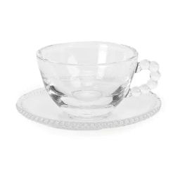 Home4U Tranquil Clear Glass Cup & Saucer - Set Of 2, (220ml)-40