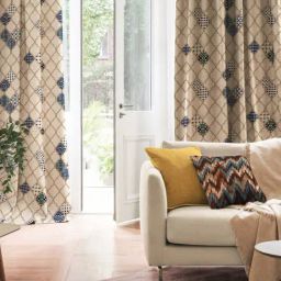 SPACES DRAPE STORY Elegant Printed Blue & Cream Polyester 7 ft Door Curtains - Set of 4 image 3