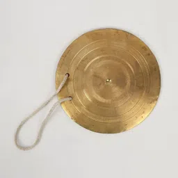 Exotic India Gold Toned Bronze Textured Pooja Gong-image-17