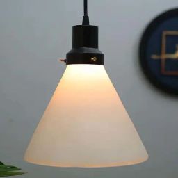 Homesake Matt Black & White Metal Vintage Fixtures Adjustable Frost Cone Hanging Light-image-16