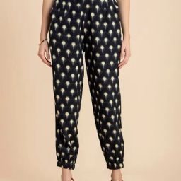Moomaya Black & Pink Cotton Printed High Rise Joggers-image-49