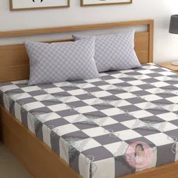 CHHAVI INDIA Grey & White Printed Microfiber 210 TC King Bedsheet Set 2.75 m x 2.50 m-image-60
