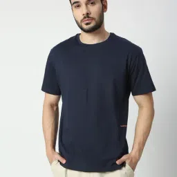 Blamblack Navy Blue Cotton Regular Fit T-Shirt-image-35