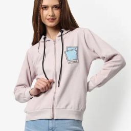Campus Sutra Peach Cotton Graphic Print Hoodie-image-53