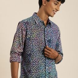Taavi Men Pure Cotton Geometric Printed Rangen Dabu Casual Shirt-35