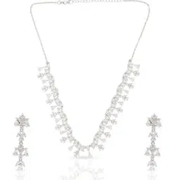 Anayra 92.5 Sterling Silver American Diamonds Necklace Set-image-77