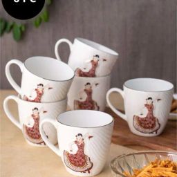 JCPL White & Red Ceramic Cup (0.18 L) - Set of 6-36
