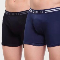 Zoiro Dark Denim & Black Cotton Regular Fit Trunks - Pack Of 2-image-20
