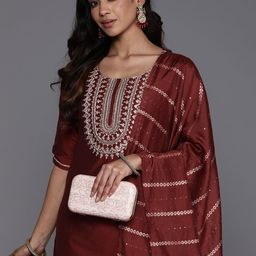 Libas Women Ethnic Motifs Yoke Design Regular Sequinned Kurta with Trousers & With Dupatta-9