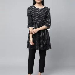 Aurelia Black Striped Kurti Pant Set-image-85