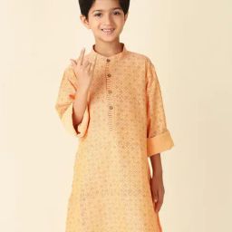 Fabindia Kids Peach Printed Full Sleeves Kurta-image-61