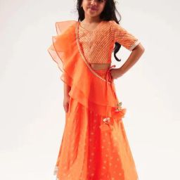 Lil Drama Kids Orange Cotton Embroidered Ghagra Cholis-image-86
