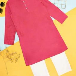 Indus Route by Pantaloons Kids Pink & White Regular Fit Full Sleeves Kurta Set-image-59