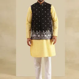 SOJANYA Geometric Embroiderd Chikankari Pure Cotton Straight Kurta With Pyjamas & Jacket-image-35