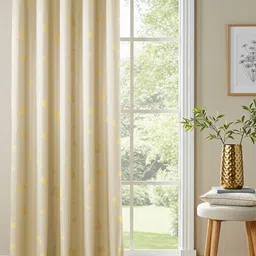 URBAN SPACE Beige & Yellow Floral Cotton Black Out Long Door Curtain-49