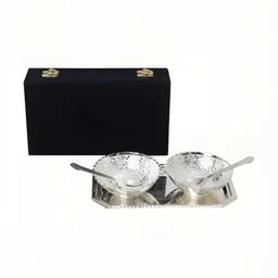 INTERNATIONAL GIFT 5-Pieces Bowl Set With Tray Spoons Velvet Box & Bag Perfect Diwali Gift-image-71