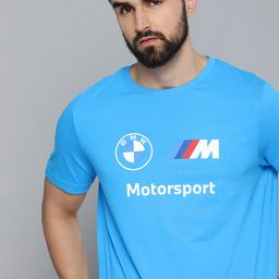 PUMA Motorsport Men Blue Brand Logo BMW Motorsport Printed Pure Cotton T-shirt-image-18