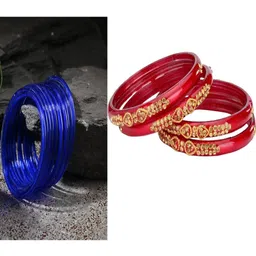 SOMIL Set of 16 Blue Alloy Artificial Stones & Beads Bangles-image-49