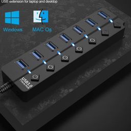 FKU USB Hub 3.0 5Gbps High Speed 7 Port USB 3.0 Hub Splitter On/Off Switch for Laptop Pc with EU Plug image 4