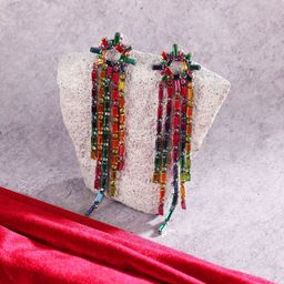 StyleCast Silver-Plated Rhinestone Studded Tasselled Contemporary Drop Earrings-image-13