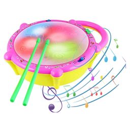 Enorme Musical Flash Drum with Colorful 3D Lights - Pink Yellow-17