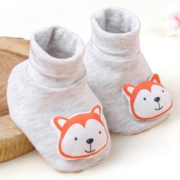Babyhug Cotton Booties Fox Patch- Grey-image-18