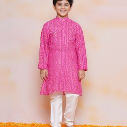 AJDezines Full Sleeves Seamless Bandhej Bands Designed Kurta With Pyjama - Pink-image-22