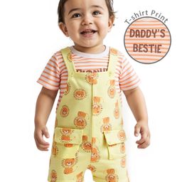 Babyoye 100% Cotton with Eco Jiva Finish Dungaree & Half Sleeves T-Shirt With Striped & Lion Print - Multicolour-image-24